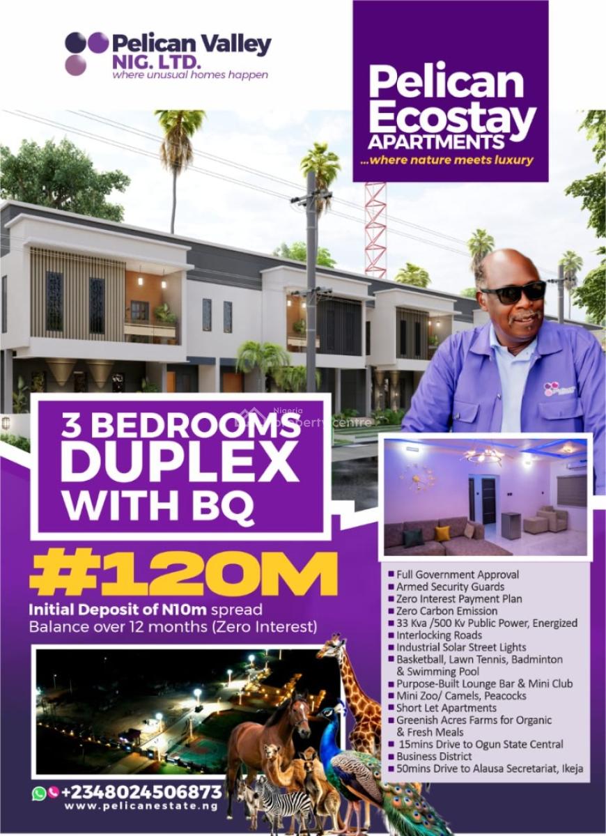 Luxury 3 Bedroom Duplex with Bq, Pelican Ecostay Apartment Masa Kobape, Abeokuta North, Ogun, Flat / Apartment for Sale