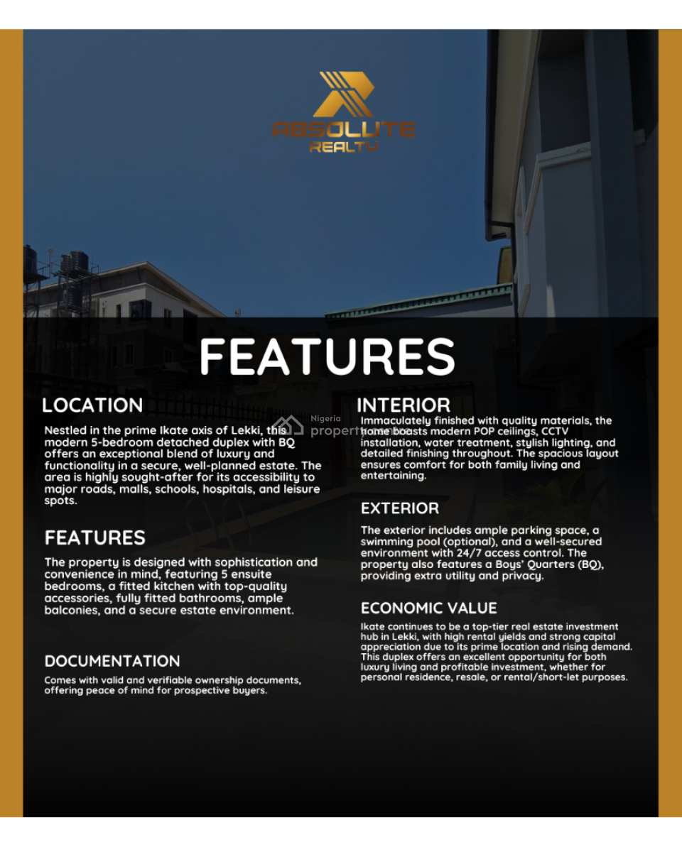 Luxury 5 Bedroom Detached Duplex, Ikate, Lekki, Lagos, Detached Duplex for Sale