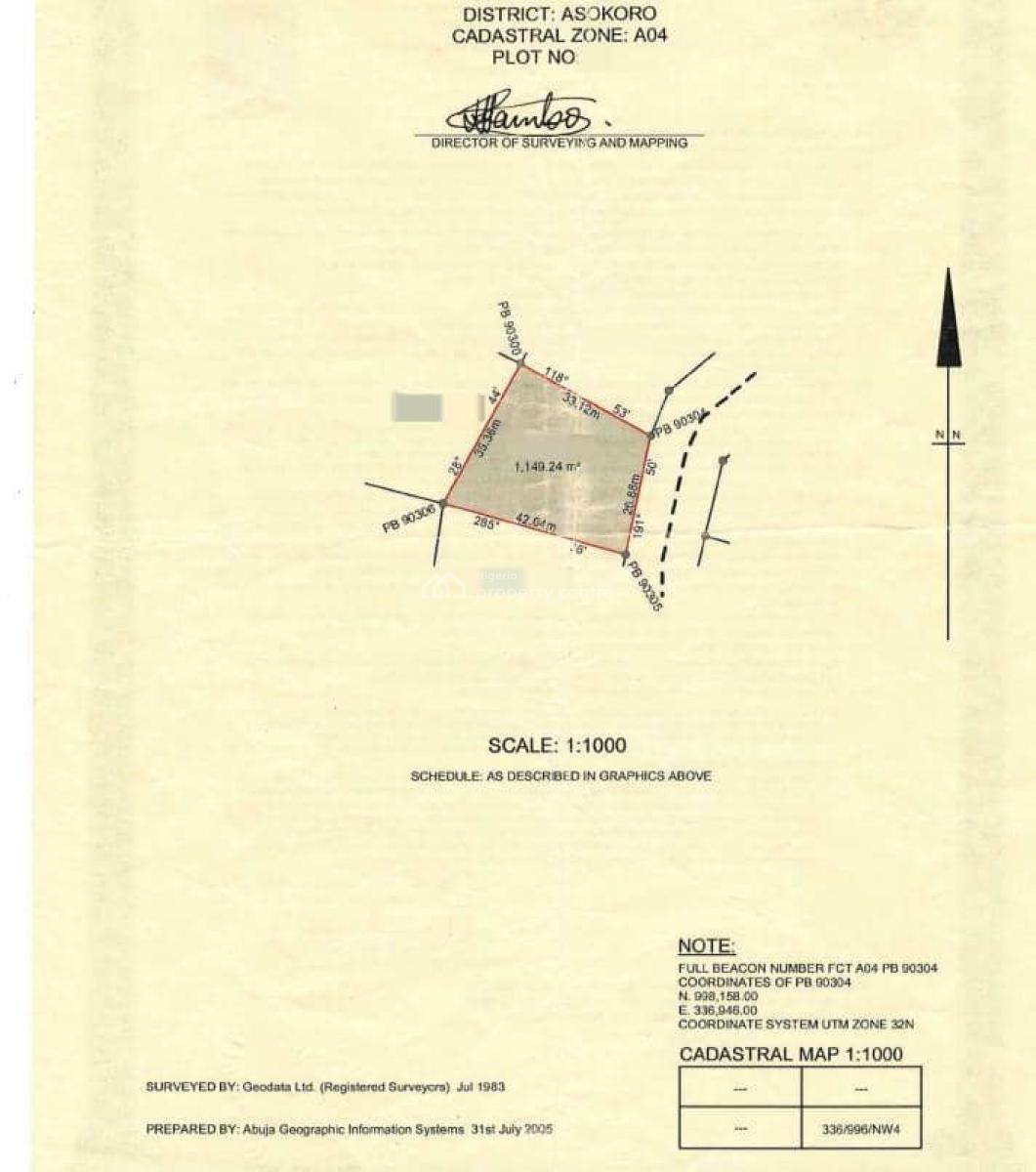 1,149 Sqm Residential Land  Asokoro Main, Asokoro District, Abuja, Residential Land for Sale