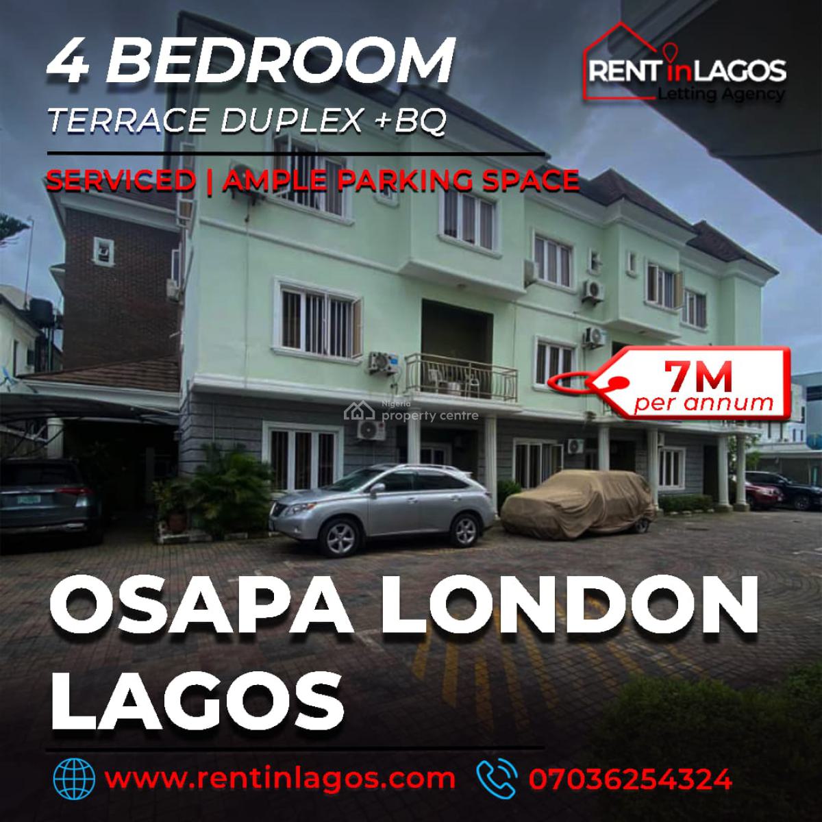 Luxury 4 Bedrooms Terraced Duplex, Osapa London, Osapa, Lekki, Lagos, Terraced Duplex for Rent