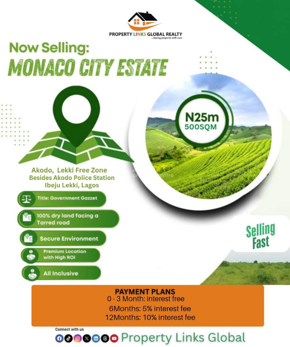 Verified Land with Government Gazette, Monaco Estate Akodo Lekki Free Zone, Lekki Phase 2, Lekki, Lagos, Residential Land for Sale