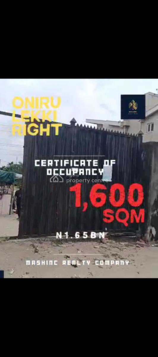 1600sqm Land Facing 2 Streets, Lekki Right, Oniru, Victoria Island (vi), Lagos, Mixed-use Land for Sale