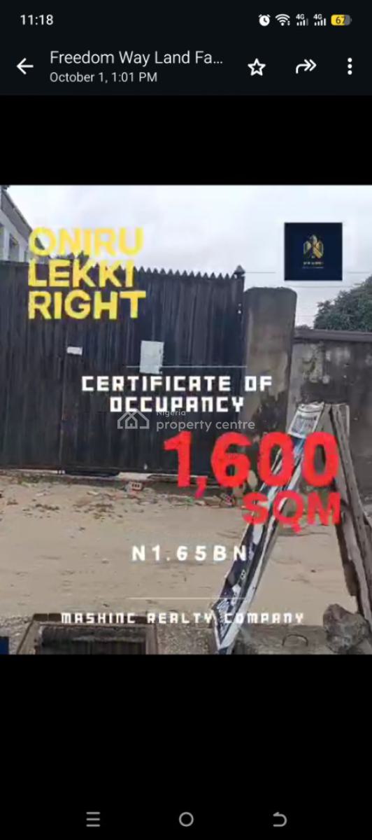 1600sqm Land Facing 2 Streets, Lekki Right, Oniru, Victoria Island (vi), Lagos, Mixed-use Land for Sale
