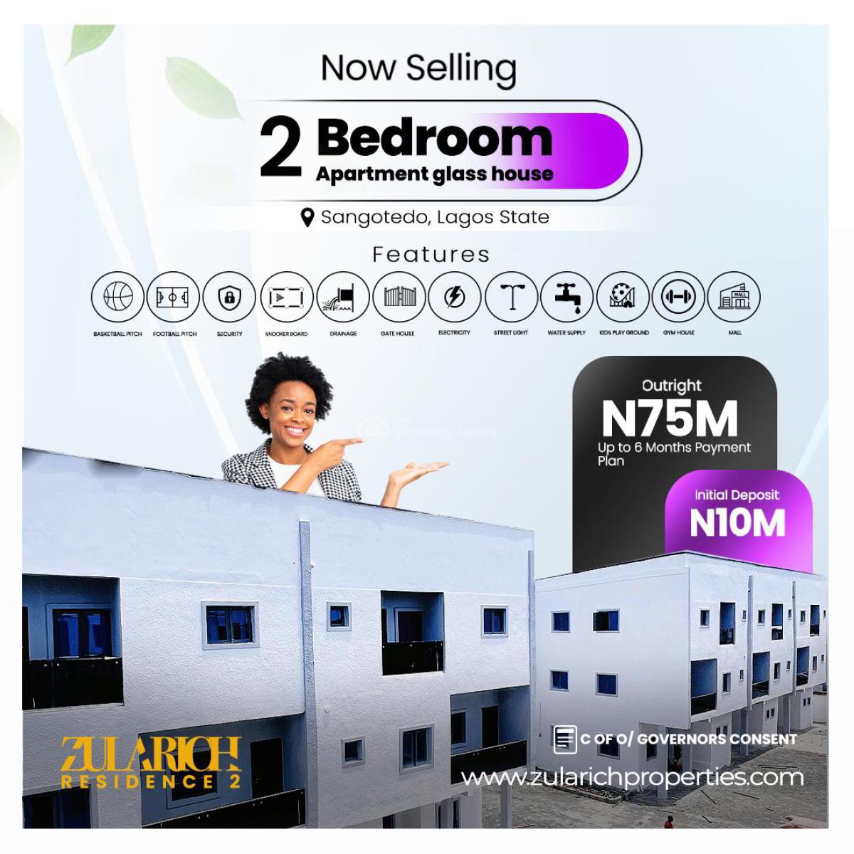 2 Bedrooms Glass House( Pay and Move in), Monestry Road Just Behind The Popular  Shoprite, Sangotedo, Ajah, Lagos, Block of Flats for Sale