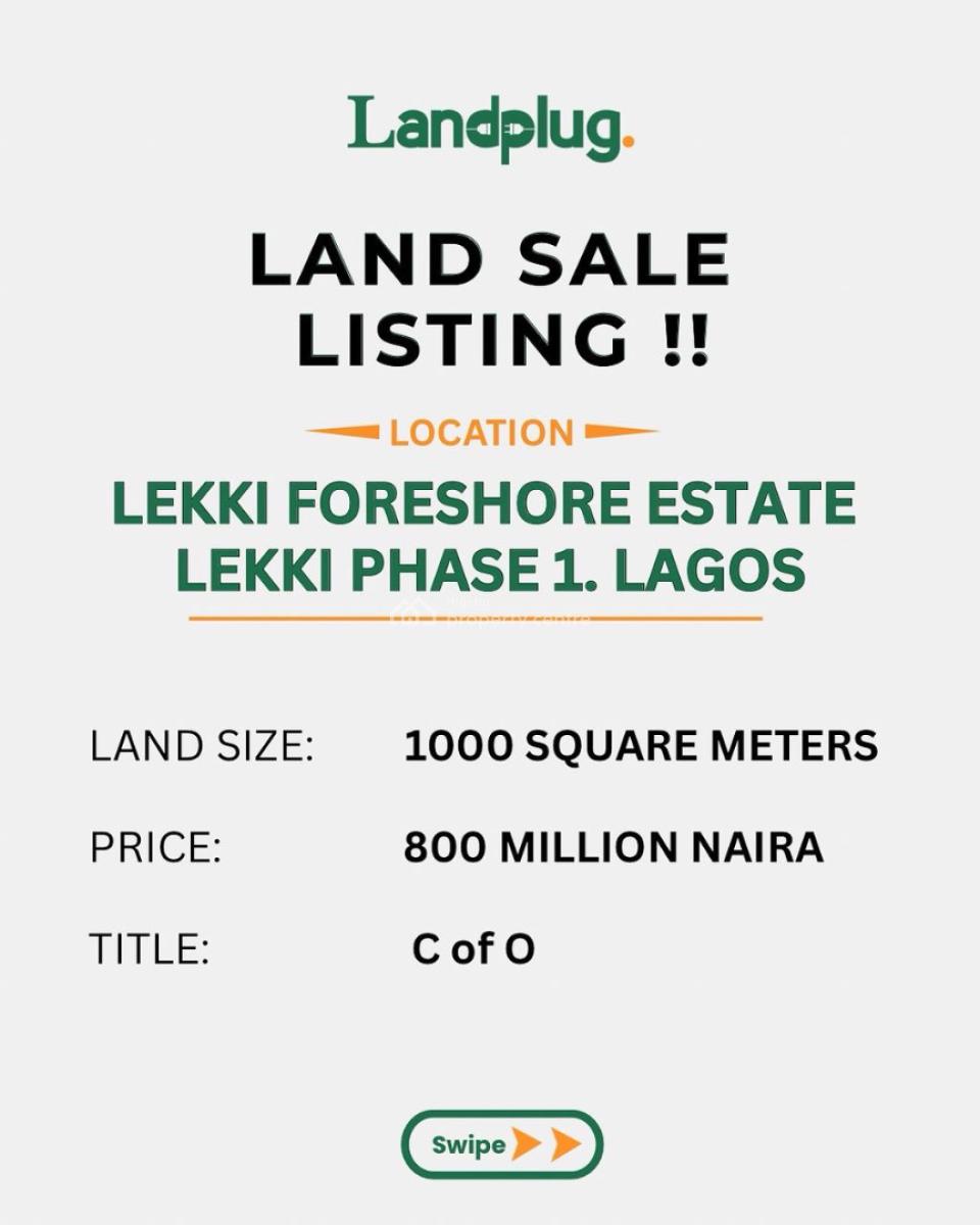 1000 Sqm of Land, Lekki Foreshore Estate, Lekki Phase 1, Lekki, Lagos, Land for Sale