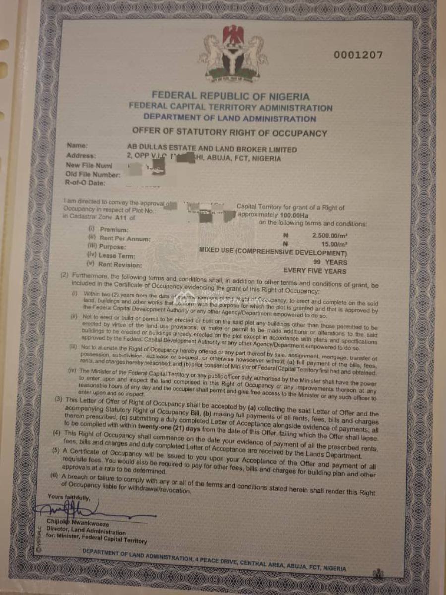 100 Hectares, Guzape District, Abuja, Mixed-use Land for Sale