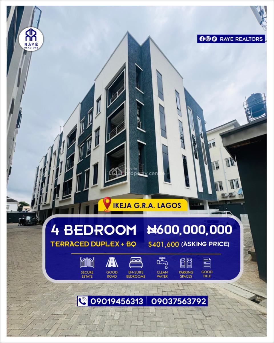 Exquisitely Furnished 4-bedroom Terrace Duplex + Bq in Ikeja Gra, Perfect for Luxury Family Living Or High-end Rental Investment, Ikeja Gra, Ikeja, Lagos, Terraced Duplex for Sale