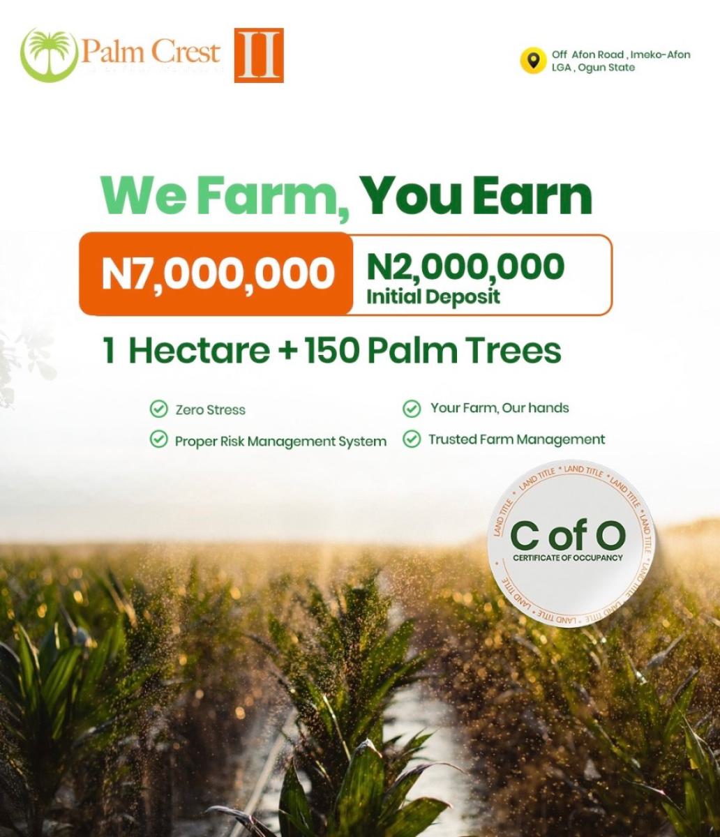 Own a Palm Tree Farm That Earns You ₦5--8 Million Yearly -- Palm Crest, Imeko Afon, Imeko Afon, Ogun, Commercial Land for Sale