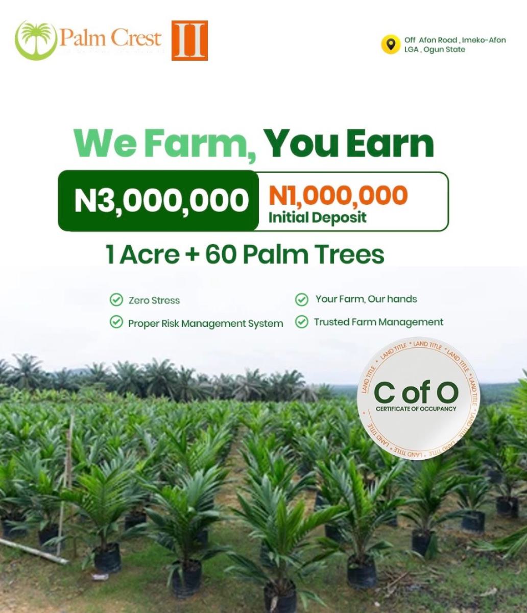 Own a Palm Tree Farm That Earns You ₦5--8 Million Yearly -- Palm Crest, Imeko Afon, Imeko Afon, Ogun, Commercial Land for Sale