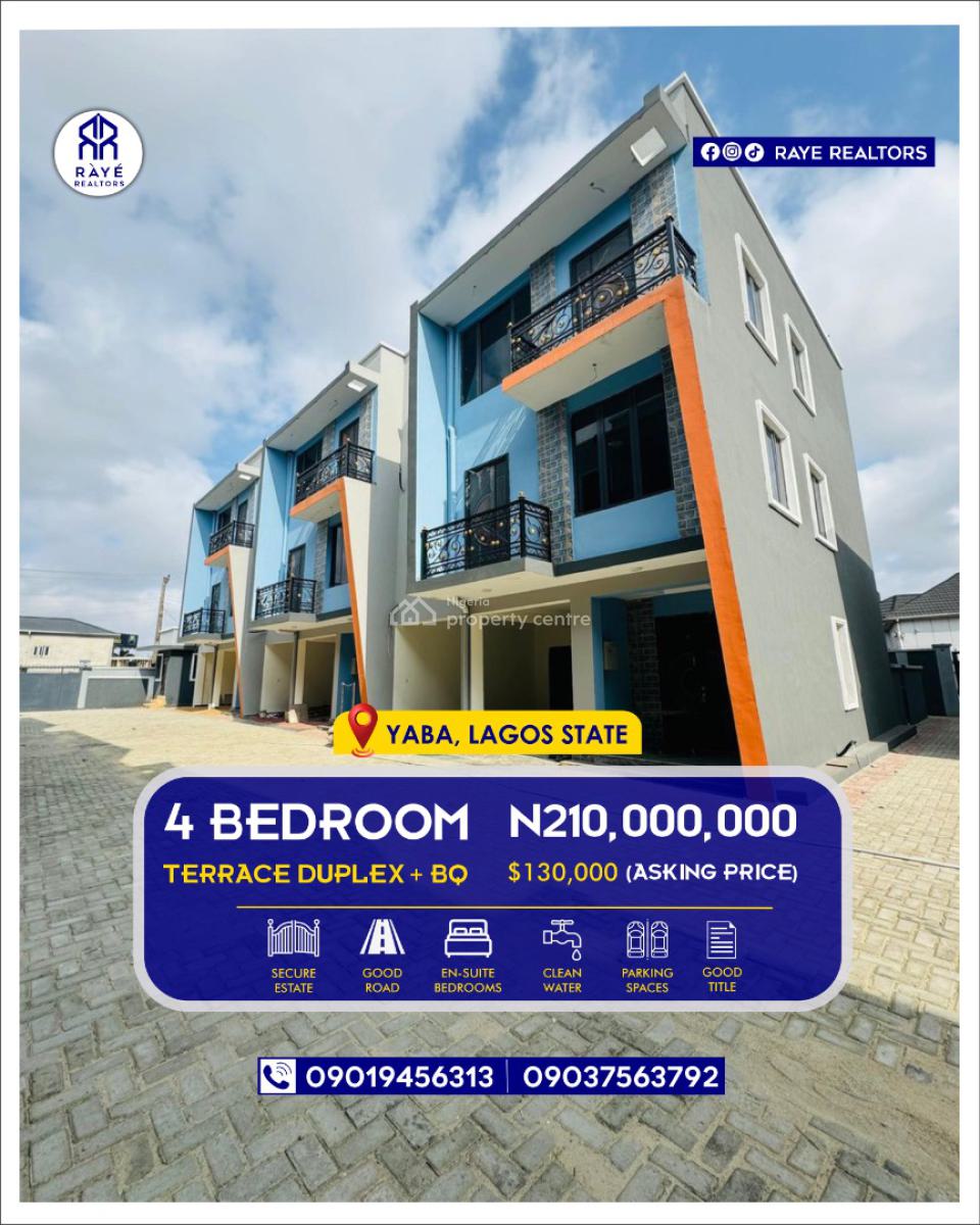 Brand New 4-bedroom Terrace Duplex + Bq, Jibowu, Yaba, Lagos, Terraced Duplex for Sale