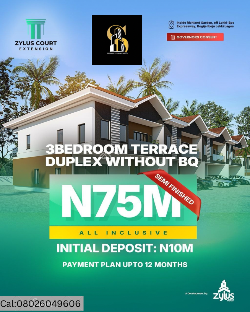 3 Bedroom Terraces Duplex Without Bq, Inside Richland Garden, Off Lekki Epe Expressway, Bogije, Ibeju Lekki, Ibeju, Lagos, Terraced Duplex for Sale