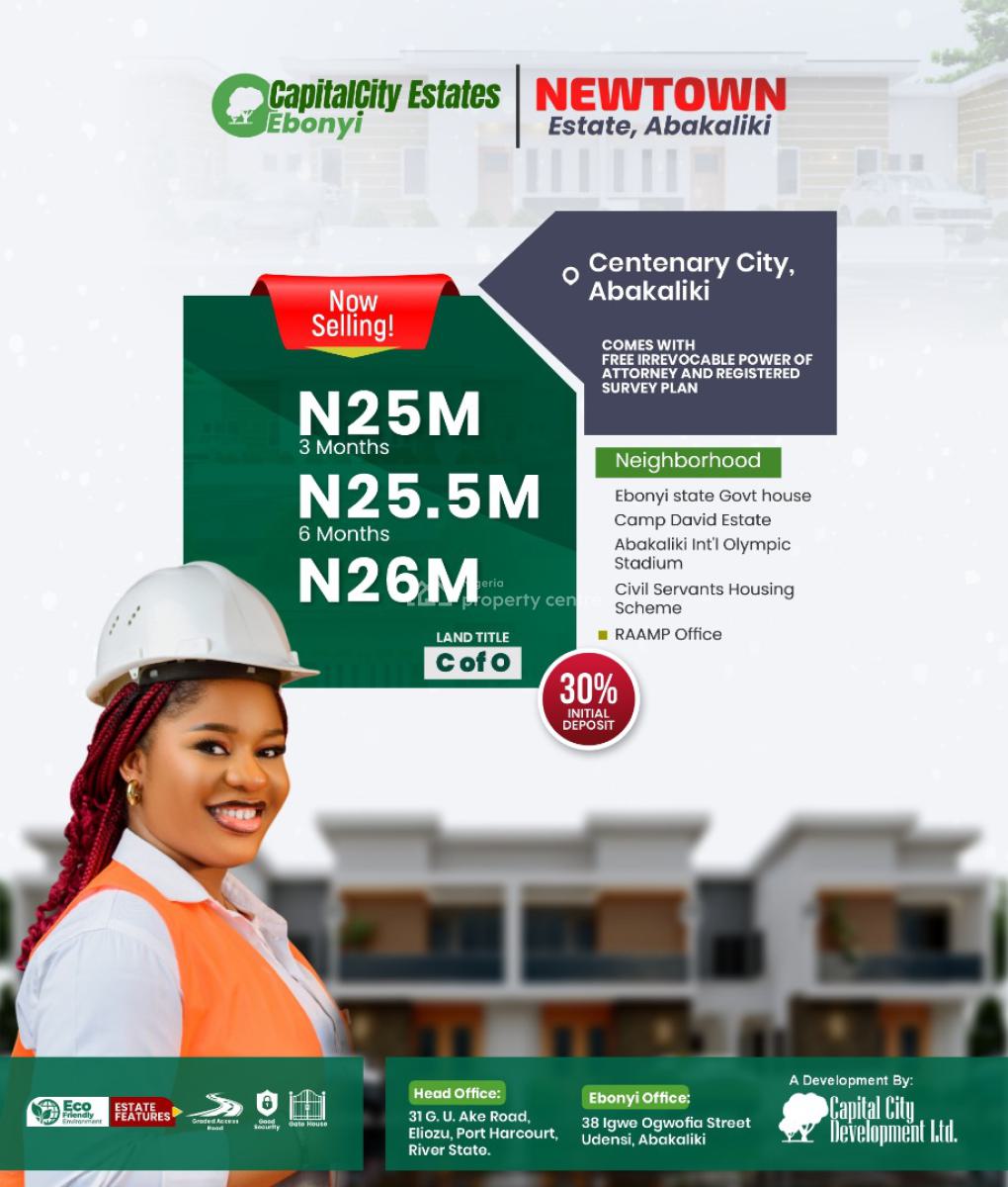 Land with C of O, Power of Attorney and Registered Survey Land, Newtown, Centenary City, Abakaliki, Ebonyi, Residential Land for Sale