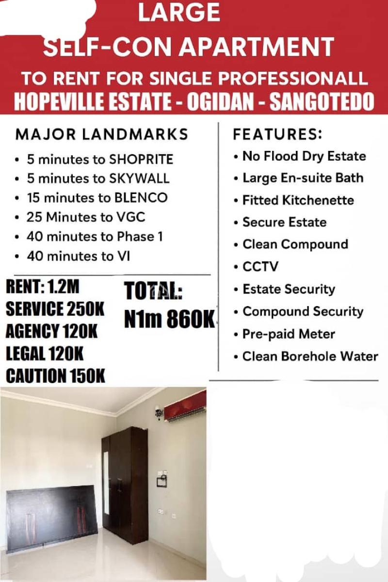 Executive Sweet Single Room Self Contained Apartment, Sangotedo Ajah Lagos, Ajah, Lagos, Self Contain (single Rooms) for Rent