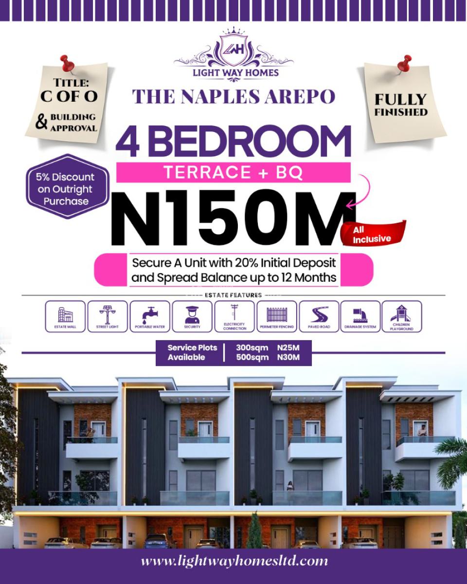Newly Built Uilt 4 Bedroom Terraced Duplex with Bq, Naples Estate, Micheal Ajao Street, Berger, Arepo, Ogun, Terraced Duplex for Sale