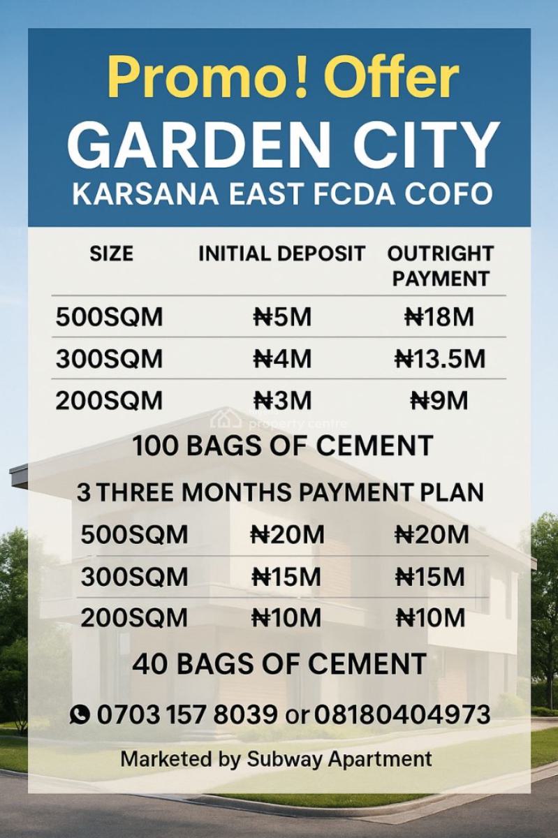 Luxury 500sqm  Fcda  Cofo Fully Detached Duplex + Bq, Karsana, Abuja, Residential Land for Sale