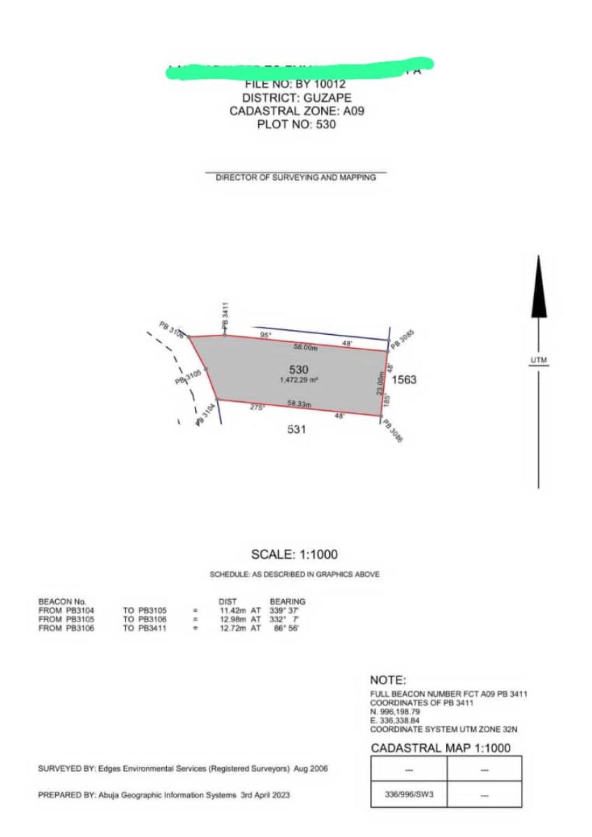 a Residential Land with Size: 1472sqm, Guzape District, Abuja, Residential Land for Sale