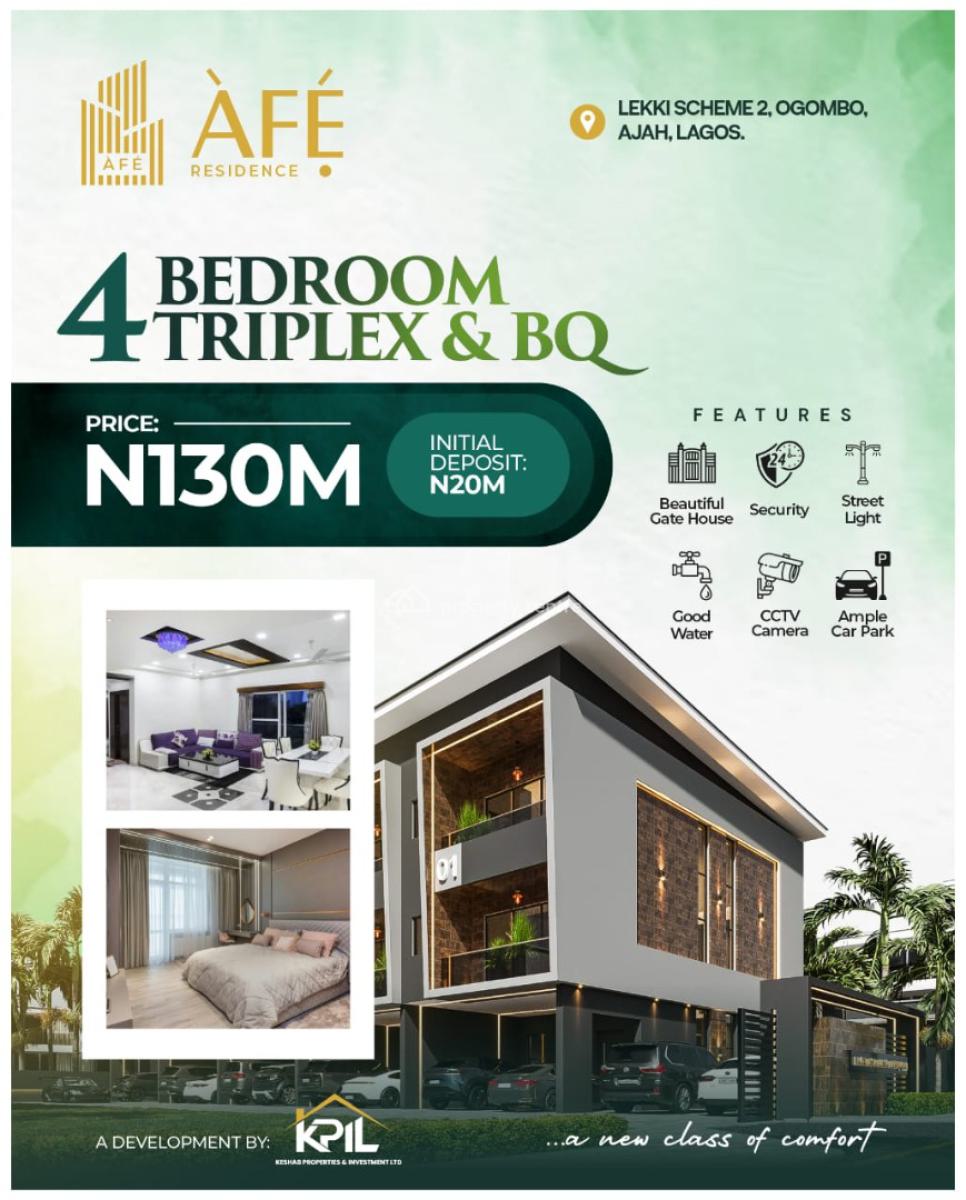 4 Bedroom Triplet with Bq and Registered Survey and Deed of Assignment, Afe Residence Located at Lekki Scheme 2 By Abraham Adesanya, Ajiwe, Ajah, Lagos, Terraced Duplex for Sale