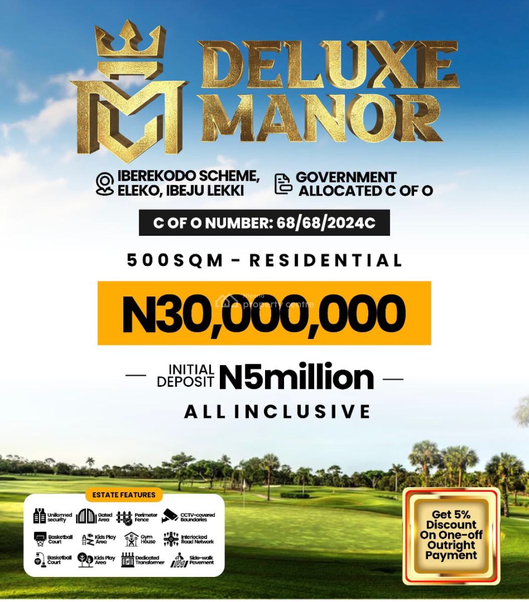 Acres of Land, Iberekodo Scheme/lekki-epe Expressway/ Deluxe Manor Estate, Eleko, Ibeju Lekki, Lagos, Mixed-use Land for Sale