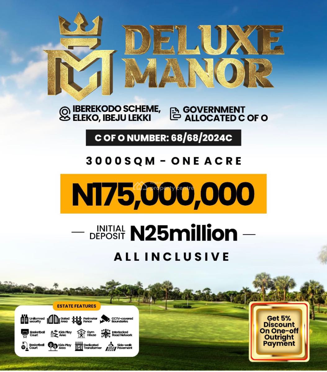 Acres of Land, Iberekodo Scheme/lekki-epe Expressway/ Deluxe Manor Estate, Eleko, Ibeju Lekki, Lagos, Mixed-use Land for Sale