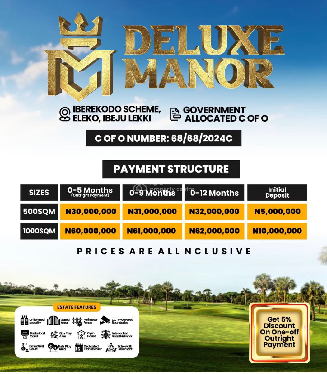 Acres of Land, Iberekodo Scheme/lekki-epe Expressway/ Deluxe Manor Estate, Eleko, Ibeju Lekki, Lagos, Mixed-use Land for Sale