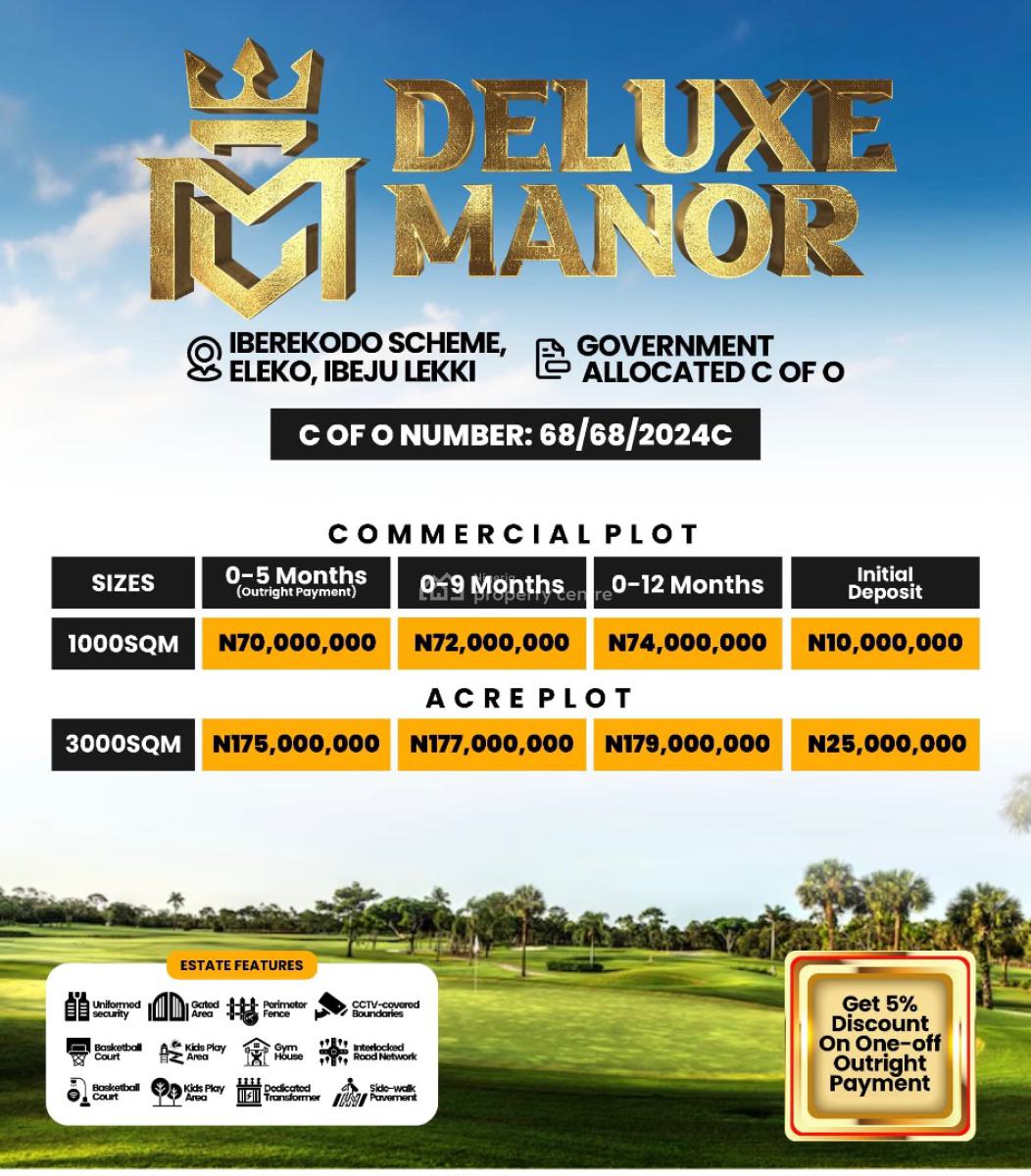 Acres of Land, Iberekodo Scheme/lekki-epe Expressway/ Deluxe Manor Estate, Eleko, Ibeju Lekki, Lagos, Mixed-use Land for Sale