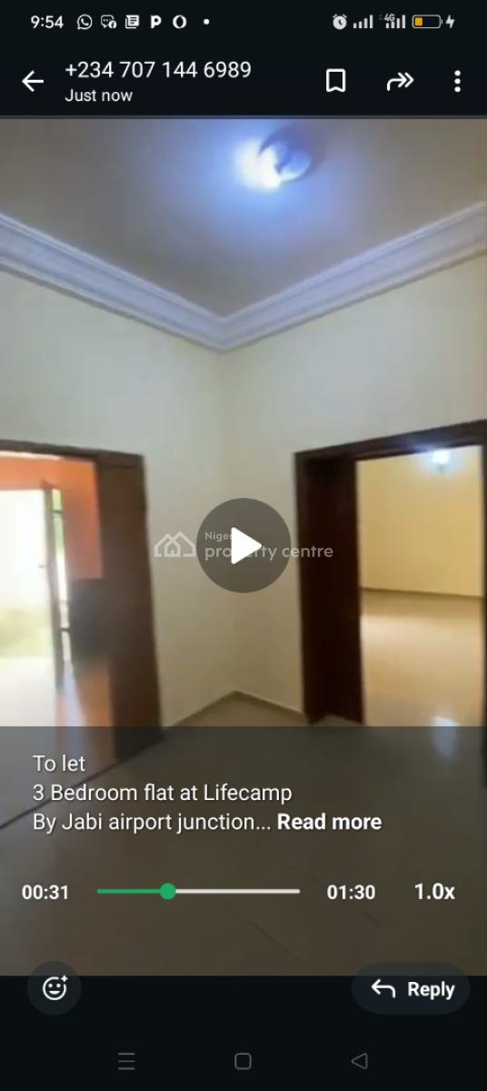 Clean 3 Bedroom Apartment Now Available, Jabi By Airport Junction, Mbora (nbora), Abuja, Flat / Apartment for Rent