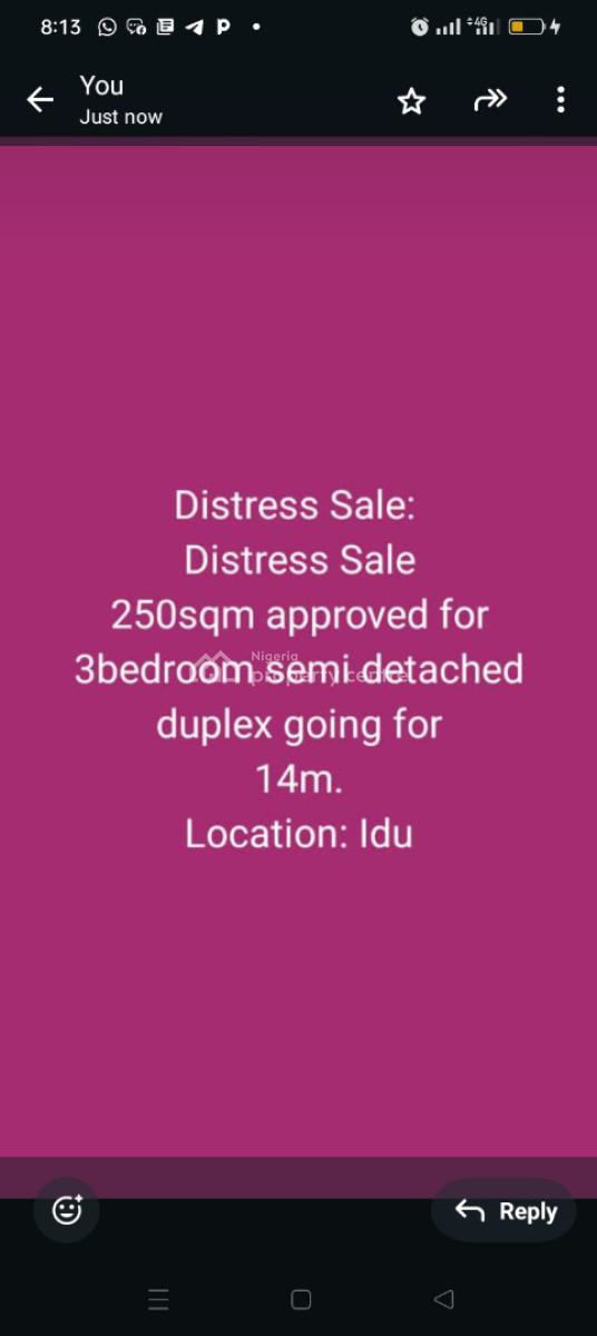 Distress 250sqm Land Now Available, Idu Main, Idu Industrial, Abuja, Residential Land for Sale