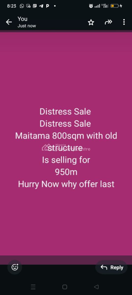Distress Land of 800sqm Is Now Available, Maitama Main, Maitama District, Abuja, Residential Land for Sale