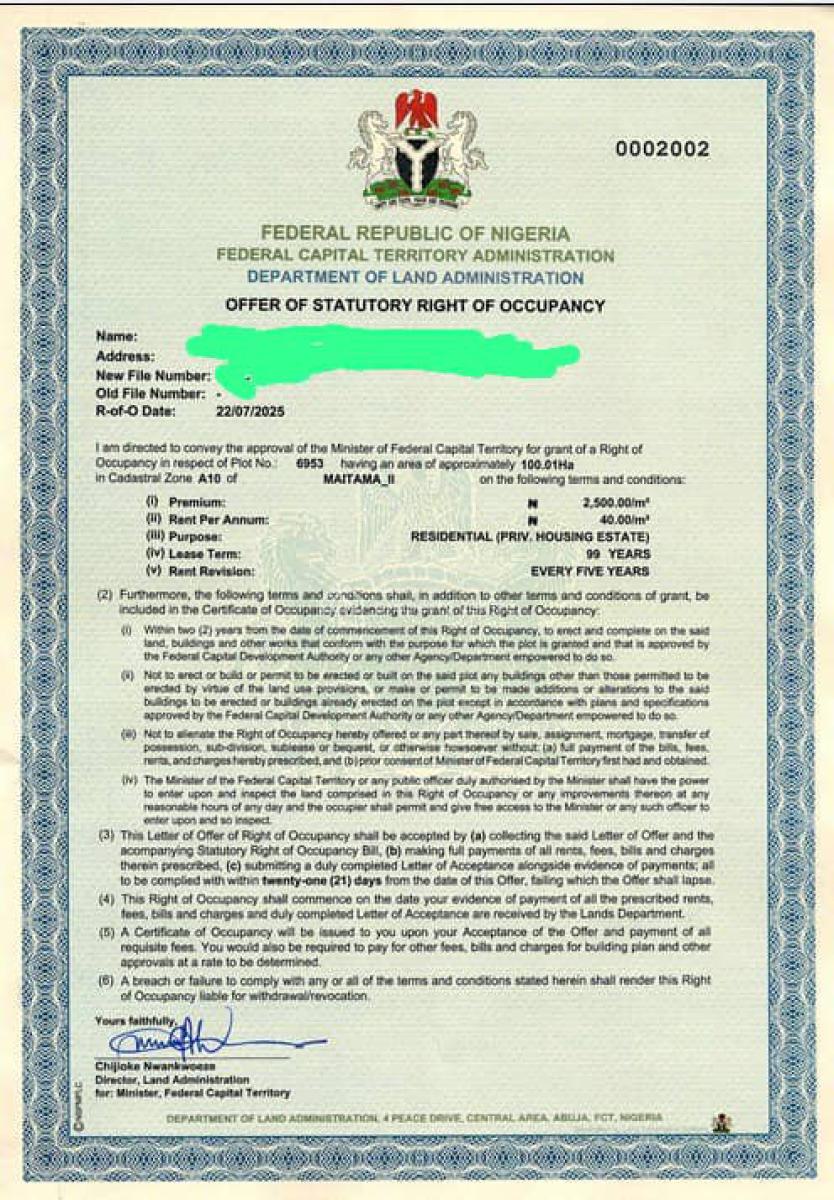 100 Hectares of Private Housing Estate Land with Fcda R of O, Maitama 2, Maitama 2, Maitama District, Abuja, Residential Land for Sale
