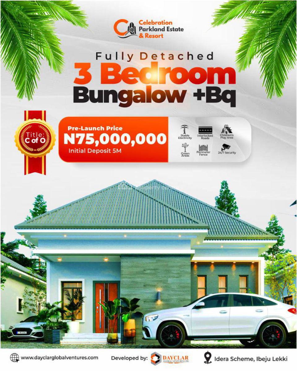 Luxurious 3 Bedrooms Bungalow with Bq,secure Estate and Ready, Strategically Located Near Pan Atlantic University,lekki Deep Sea Port, Lekki, Lagos, Detached Bungalow for Sale