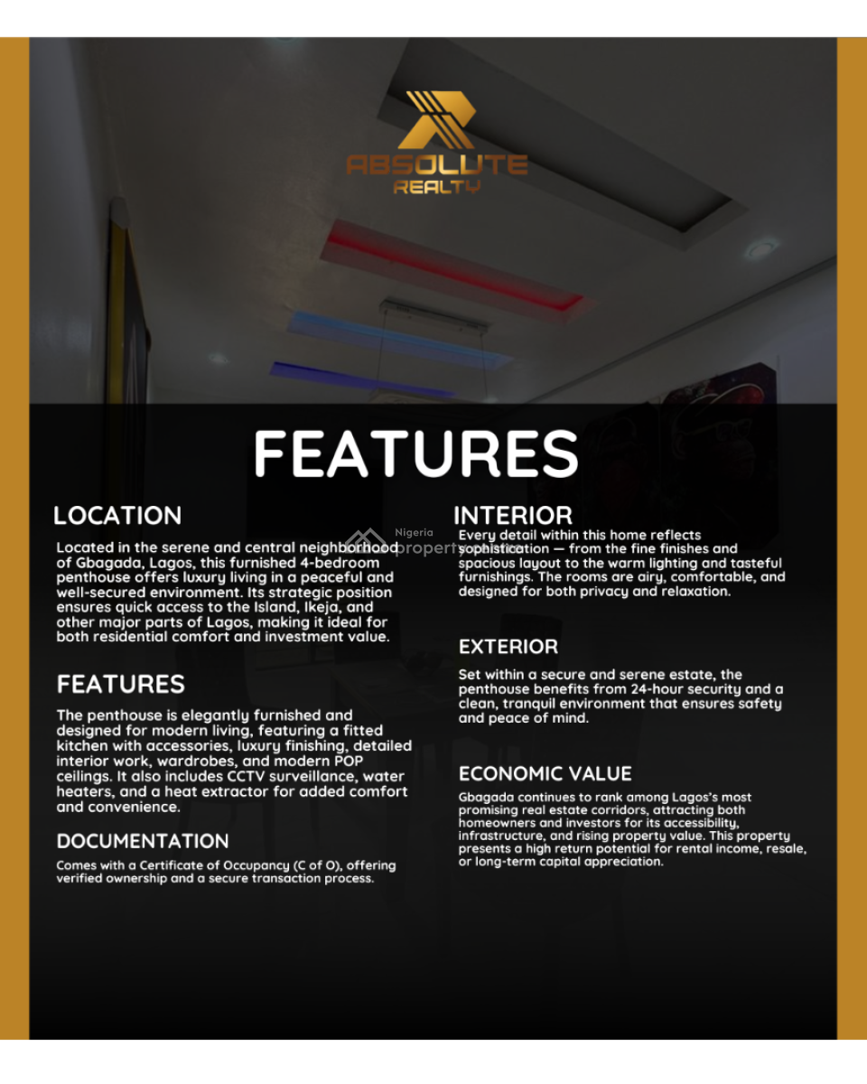 Luxury 4 Bedroom Penthouse, Gbagada, Lagos, House for Sale