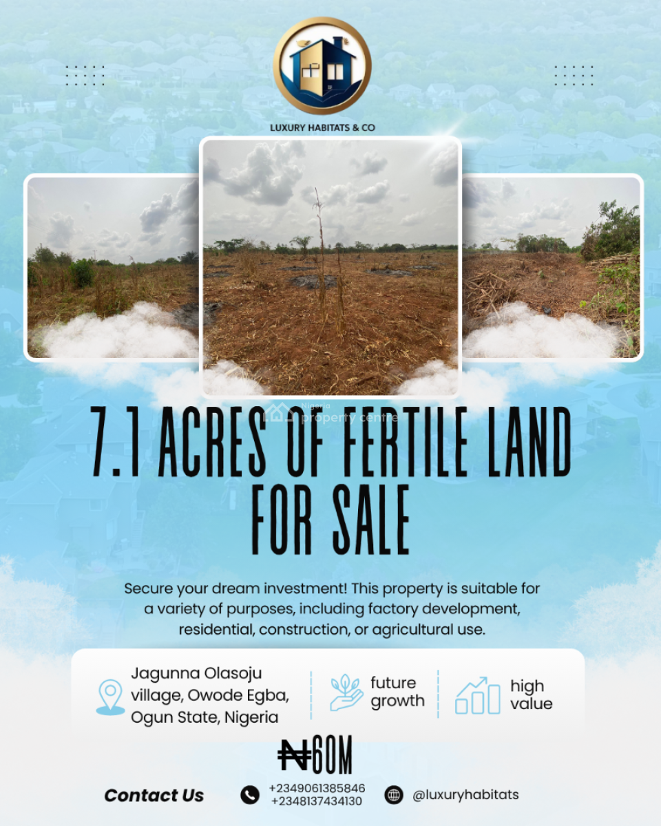 7.1 Acres of Fertile Land Are Available, Jagunna Olasoju Village, Egba, Owode, Obafemi Owode, Ogun, Mixed-use Land for Sale