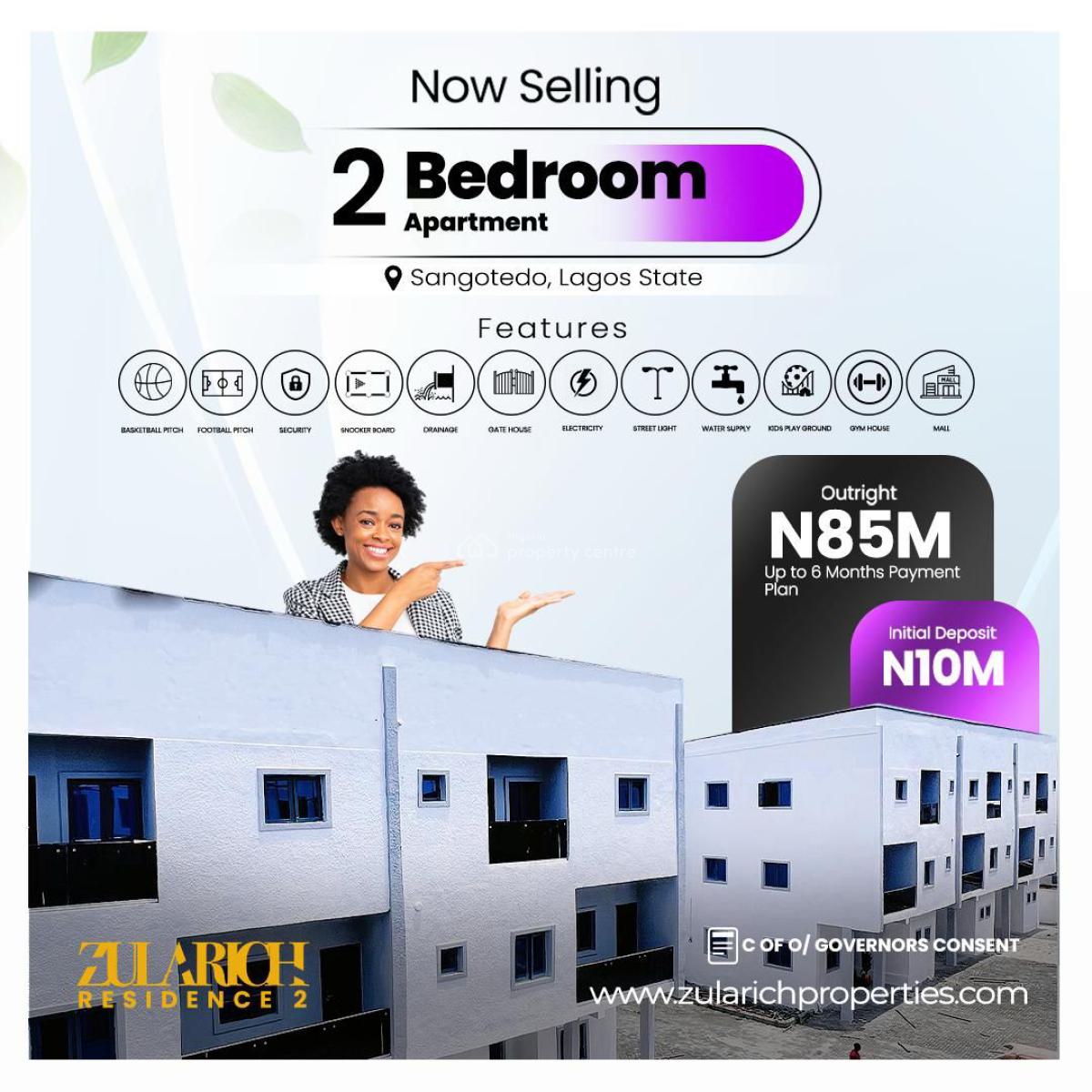 House with C of O at Zularich  2 Residence Estate, Monastery Road Shoprite Sangotedo Lekki Epe Expressway, Sangotedo, Ajah, Lagos, Block of Flats for Sale