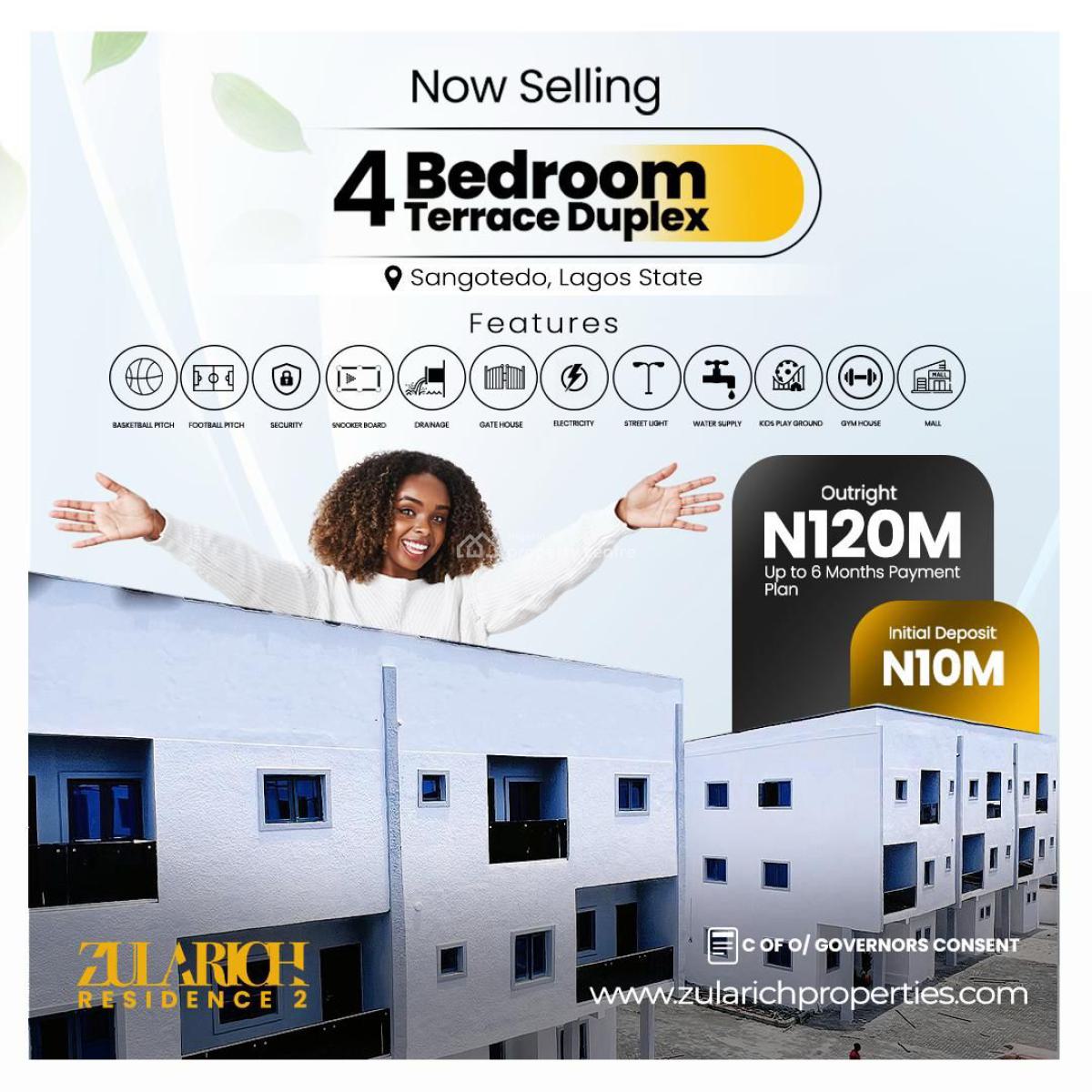 House with C of O at Zularich Residence 2 E, Monastery Road Shoprite Sangotedo Lekki Epe Expressway, Sangotedo, Ajah, Lagos, Terraced Duplex for Sale