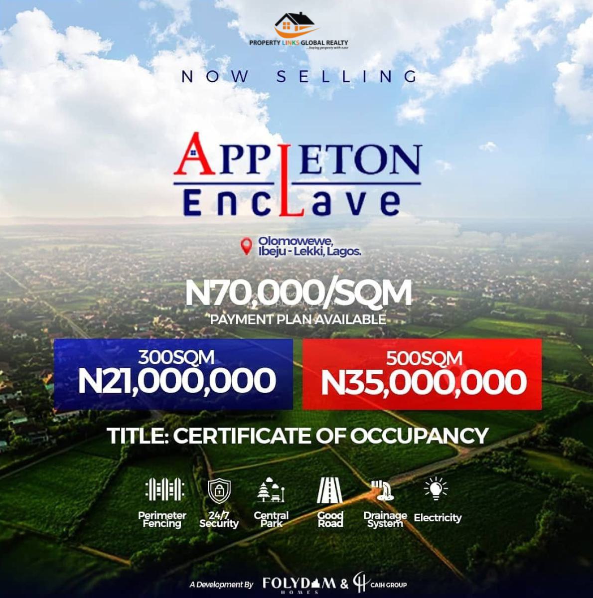 Land with C of O and Parameter Fencing, Appleton Eclave Estate Omolewewe Ibeju-lekki Lagos, Ibeju Lekki, Lagos, Residential Land for Sale