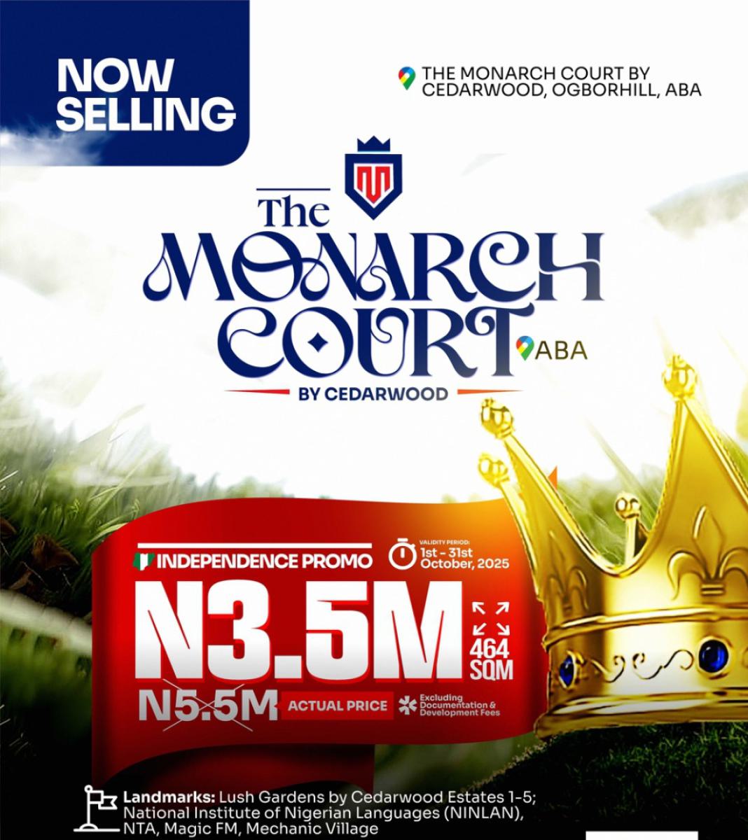 Luxury Estate for Smart Investors  Independence Promo Offer, Monarch Court By Cedarwood, Aba, Abia, Residential Land for Sale