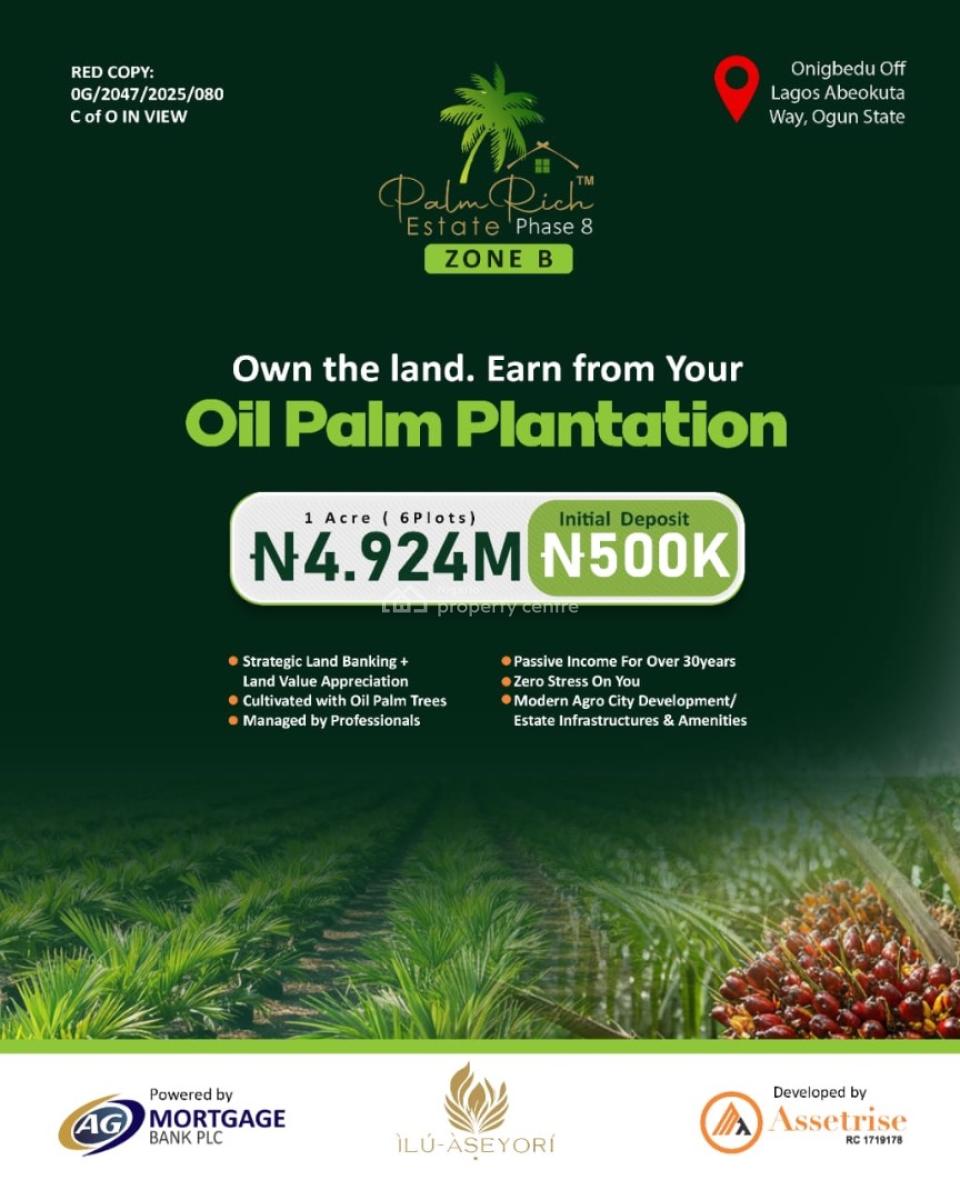Palm Tree Oil Plantation Farm Land, Off Afon Road, Imeko Afon, Ogun, Industrial Land for Sale