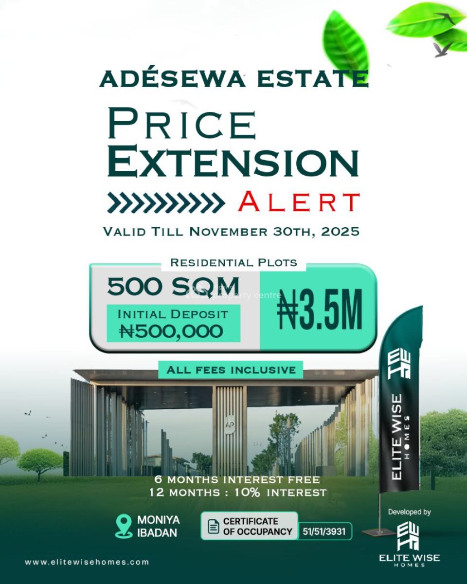 Land with C of O at Adèsèwá Estate Ibadan, Moniya Expressway in Ibadan, Ibadan, Oyo, Residential Land for Sale