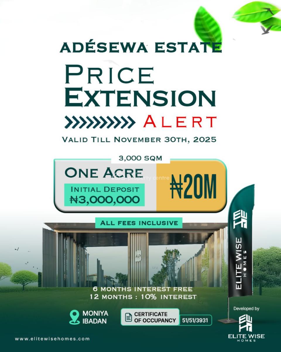 Land with C of O at Adèsèwá Estate Ibadan Oyo, Moniya Expressway in Ibadan Oyo State, Ibadan, Oyo, Commercial Land for Sale