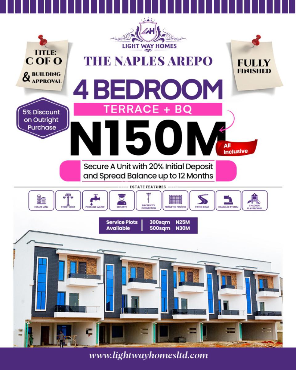Fully Finished 4 Bedroom Terrace Duplex with Bq, Naples Estate, Micheal Ajao Street,voera, Arepo Ogun State., Berger, Arepo, Ogun, Terraced Duplex for Sale