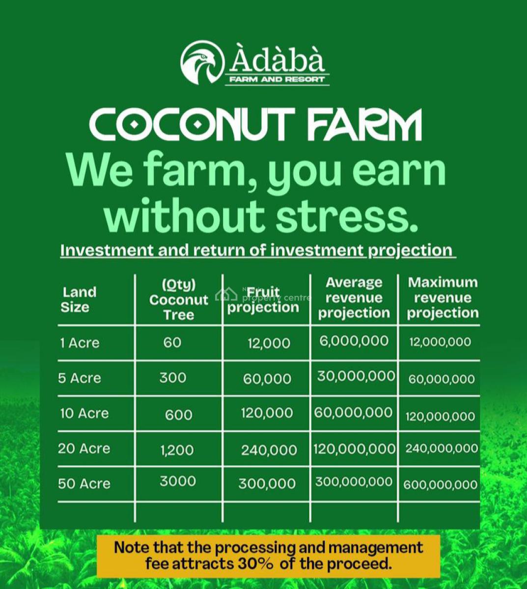Adaba Highbrid Coconut Farm with 6 to 12m Roi Annually., Obafemi Owode, Ogun, Land for Sale