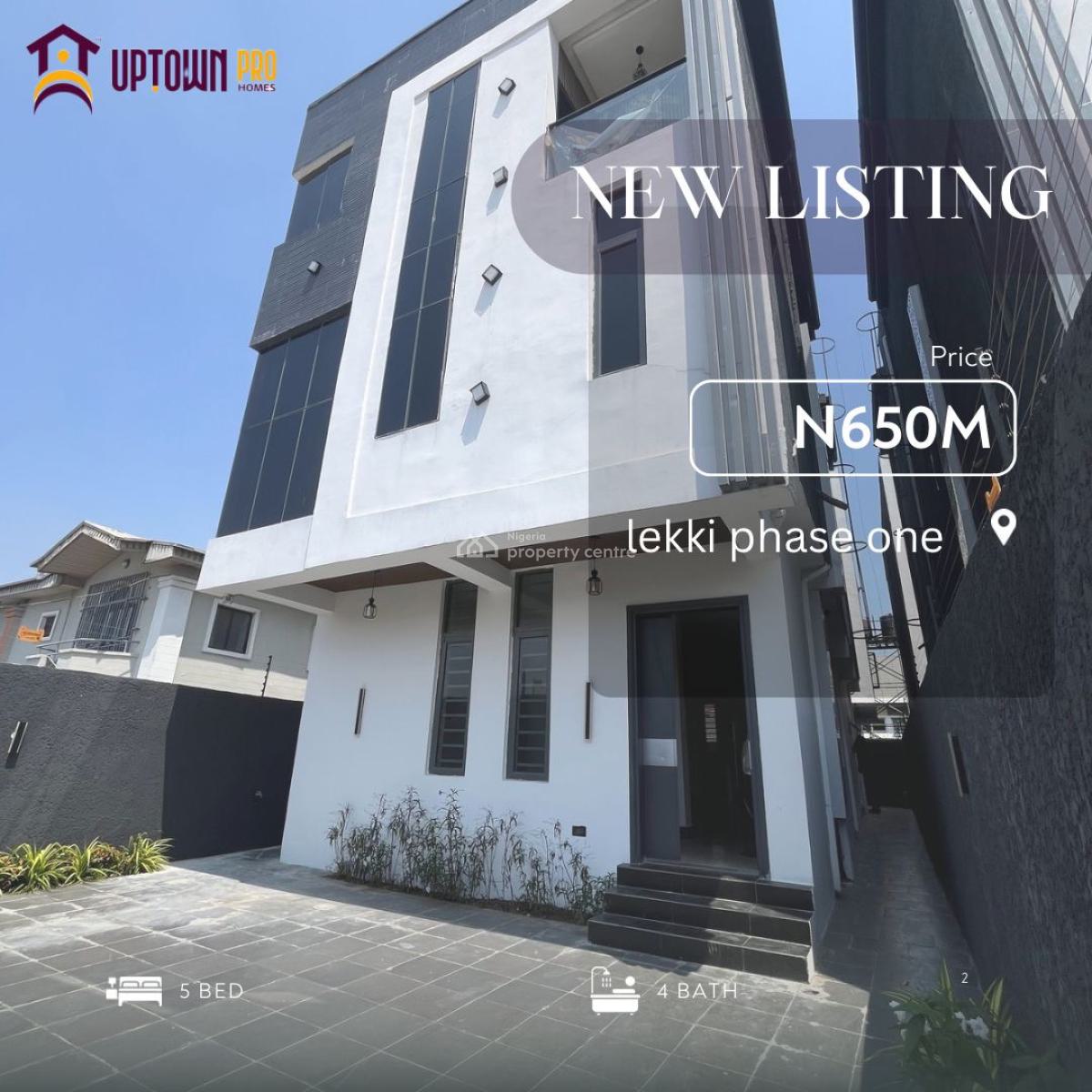 Neatly Built 5 Bedroom Fully Detached Duplex with Bq, Lekki Phase 1, Lekki, Lagos, Detached Duplex for Sale