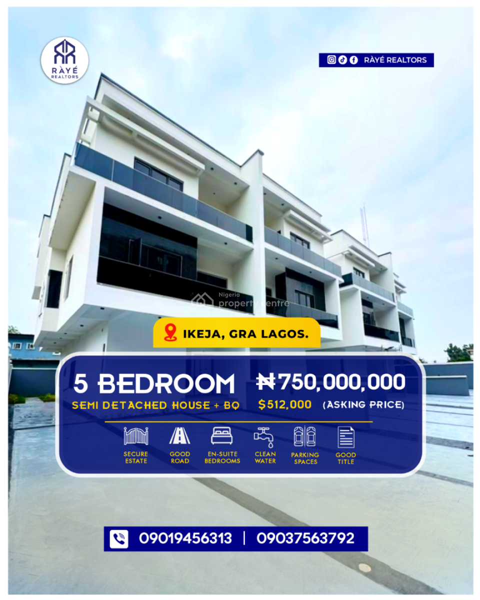 Luxury 5-bedroom Semi-detached House + Studio/box Room & Bq, Ikeja Gra, Ikeja, Lagos, Semi-detached Duplex for Sale