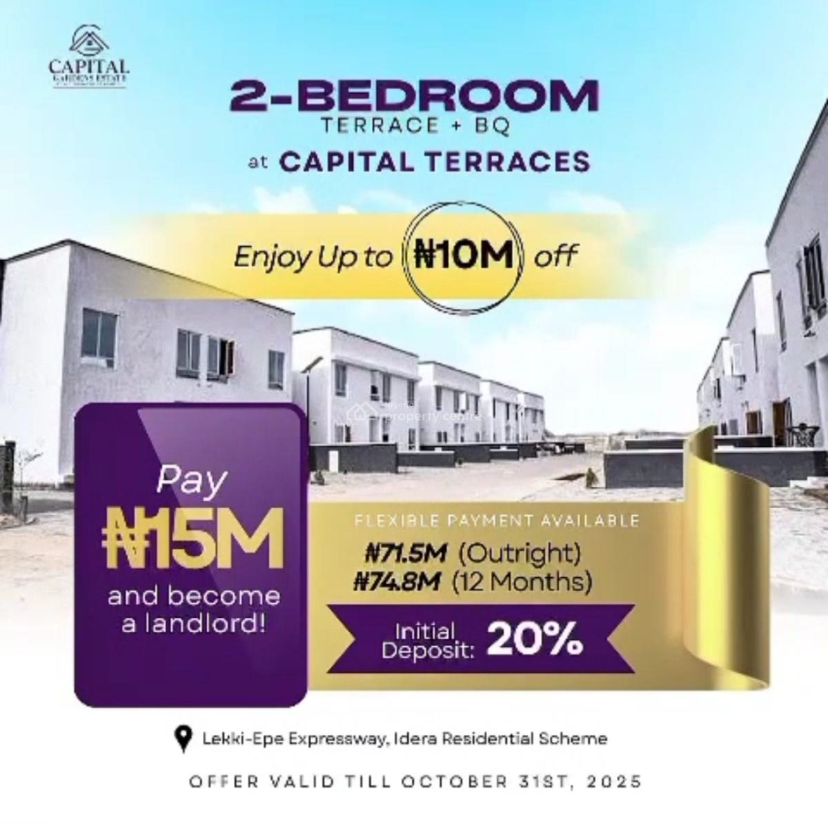 Newly Built 2 Bedroom Terrace Duplex with Bq, Capital Loft Estate Eleko Junction, Ibeju Lekki, Lagos, Terraced Duplex for Sale