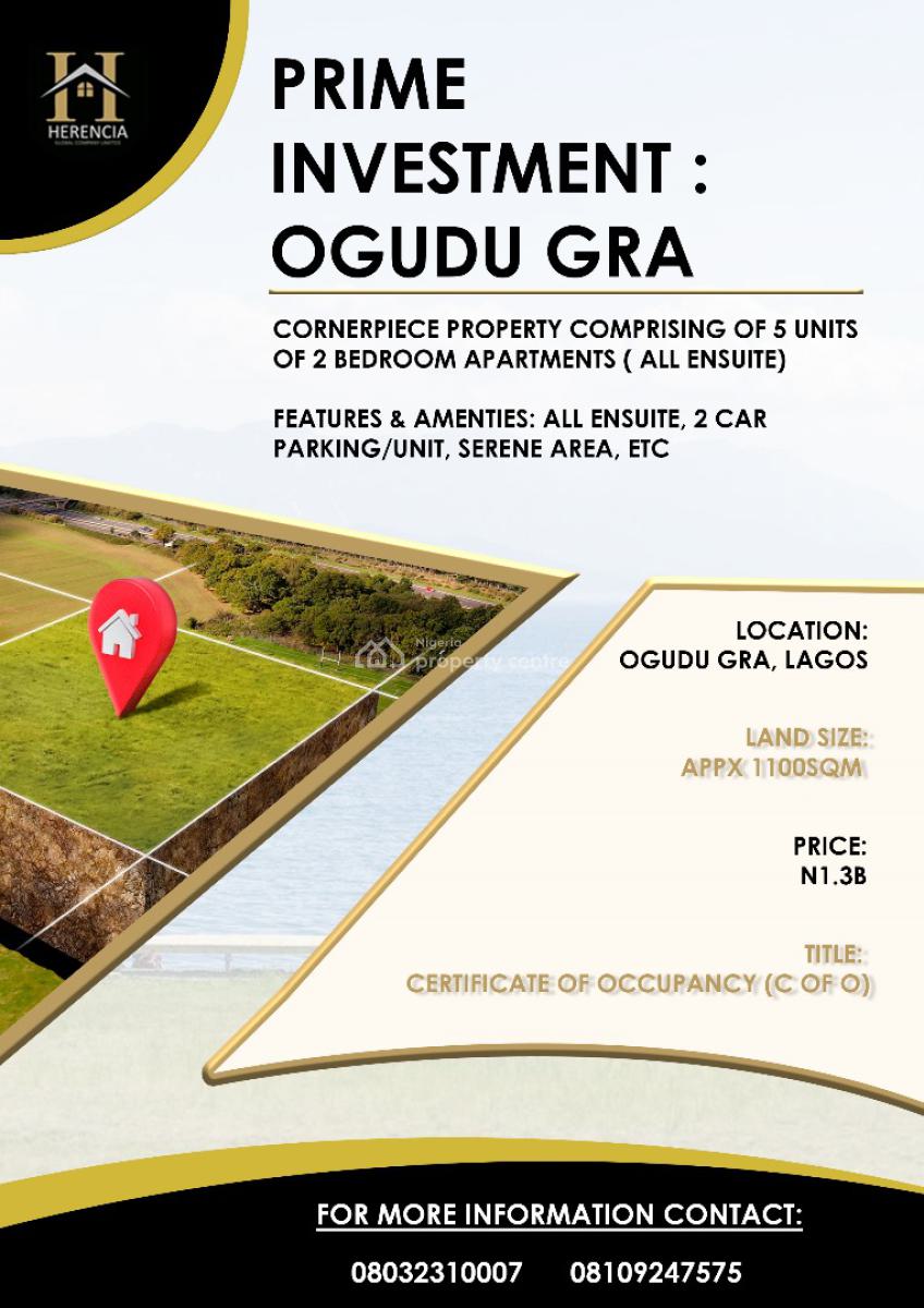 1,100sqm Conerpiece Land for at Ogudu Gra., Ogudu, Gra, Ogudu, Lagos, Residential Land for Sale