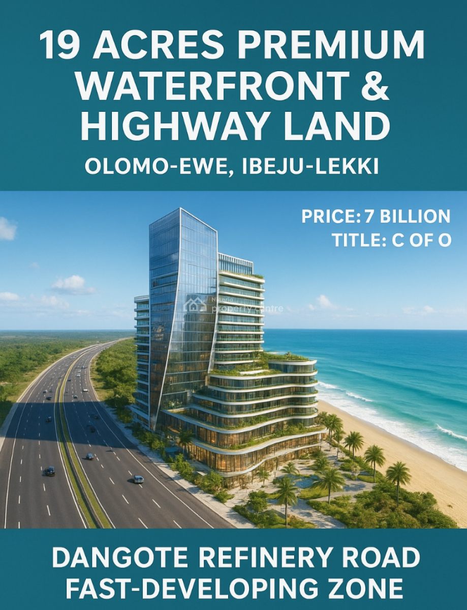 19 Acres Premium Waterfront & Highway Land, Olomo-wewe, Ibeju Lekki, Lagos, Mixed-use Land for Sale