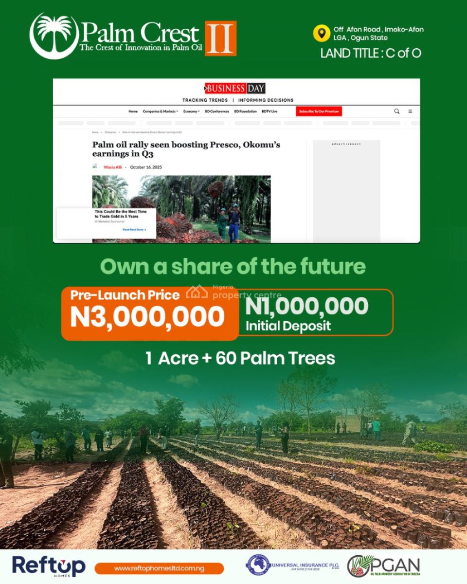 Own a Couple of Palm Trees in Palm Crest, Imeko Afon, Ogun, Land for Sale