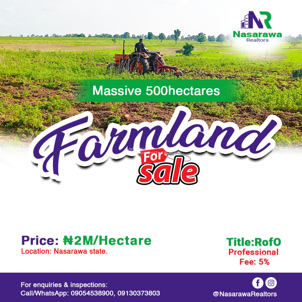 500 Hectares Farmland in Nasarawa, Karu, Nasarawa, Land for Sale