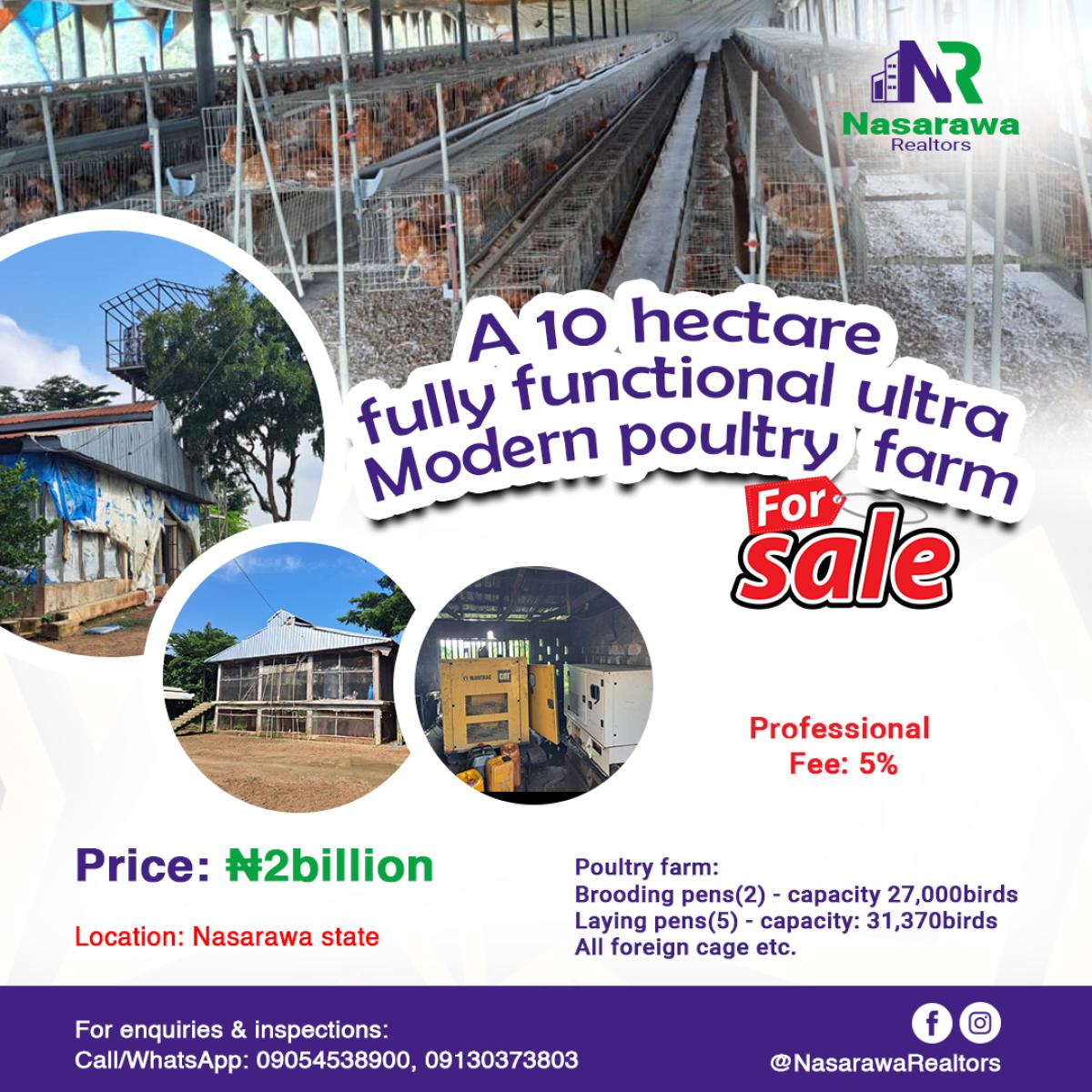 a Massive 10 Hectares Ultra Modern Full Function Poultry Farm Is Avail, Masaka, Karu, Nasarawa, Factory for Sale