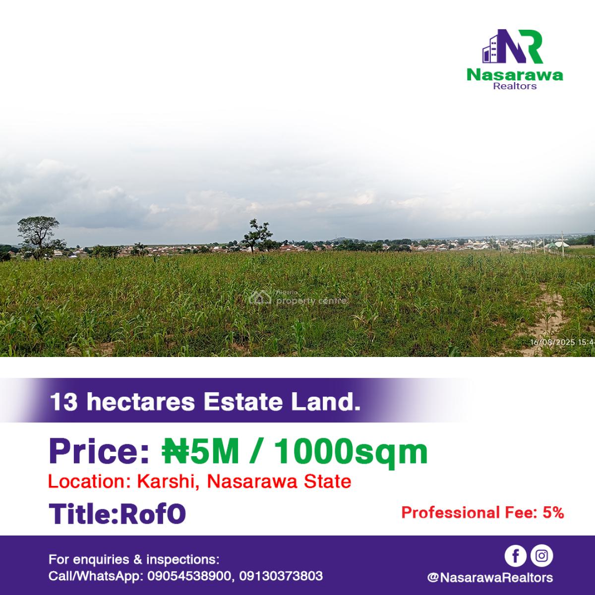 13 Hectares Estate Land Is Available, Karu, Karshi, Nasarawa, Residential Land for Sale